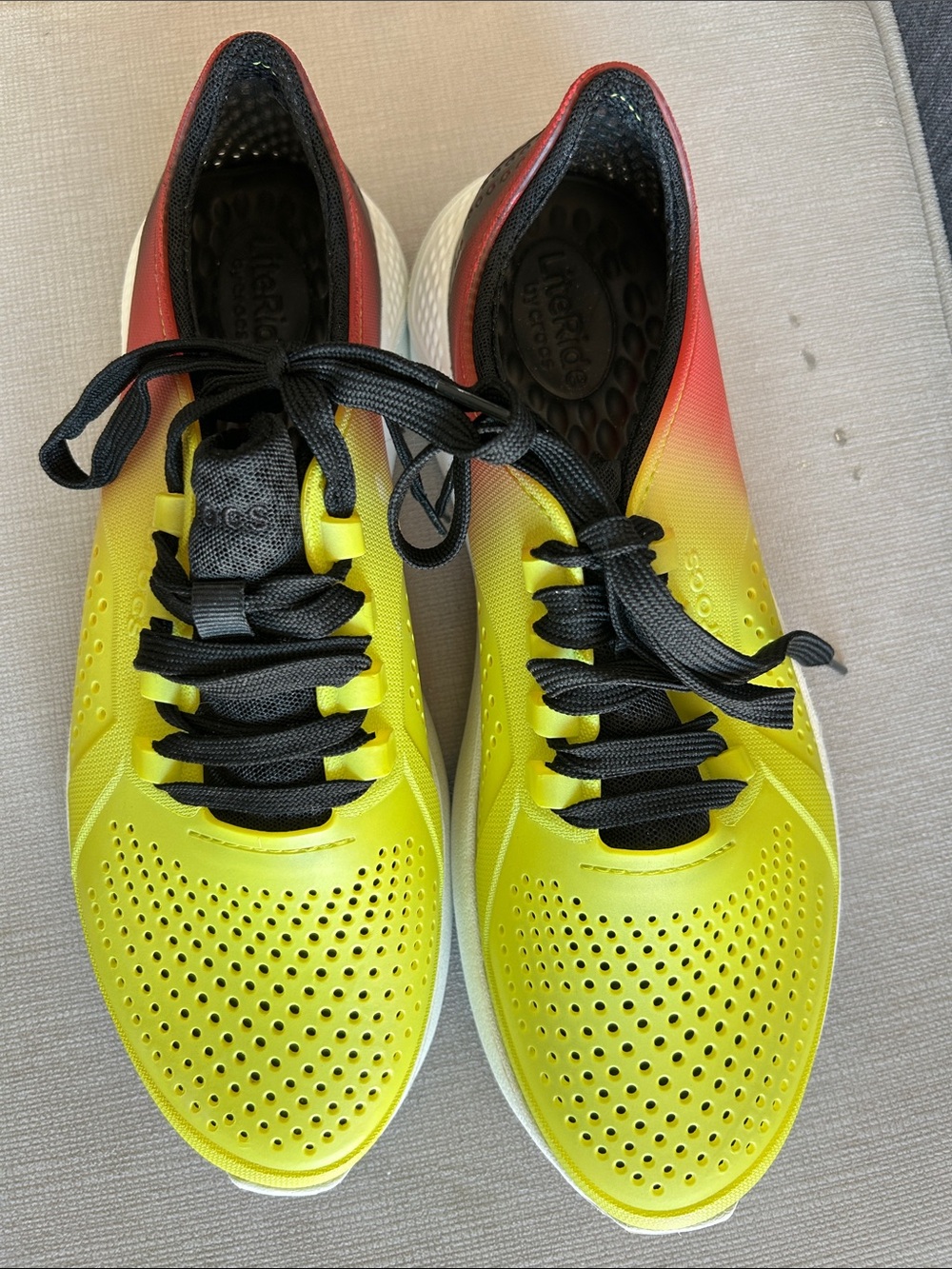 CROCS LiteRide Men's Gradient Yellow to Red Perforated Sneakers